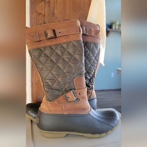 Sperry Saltwater Tall Brown and Olive Quilted Boots with Buckles